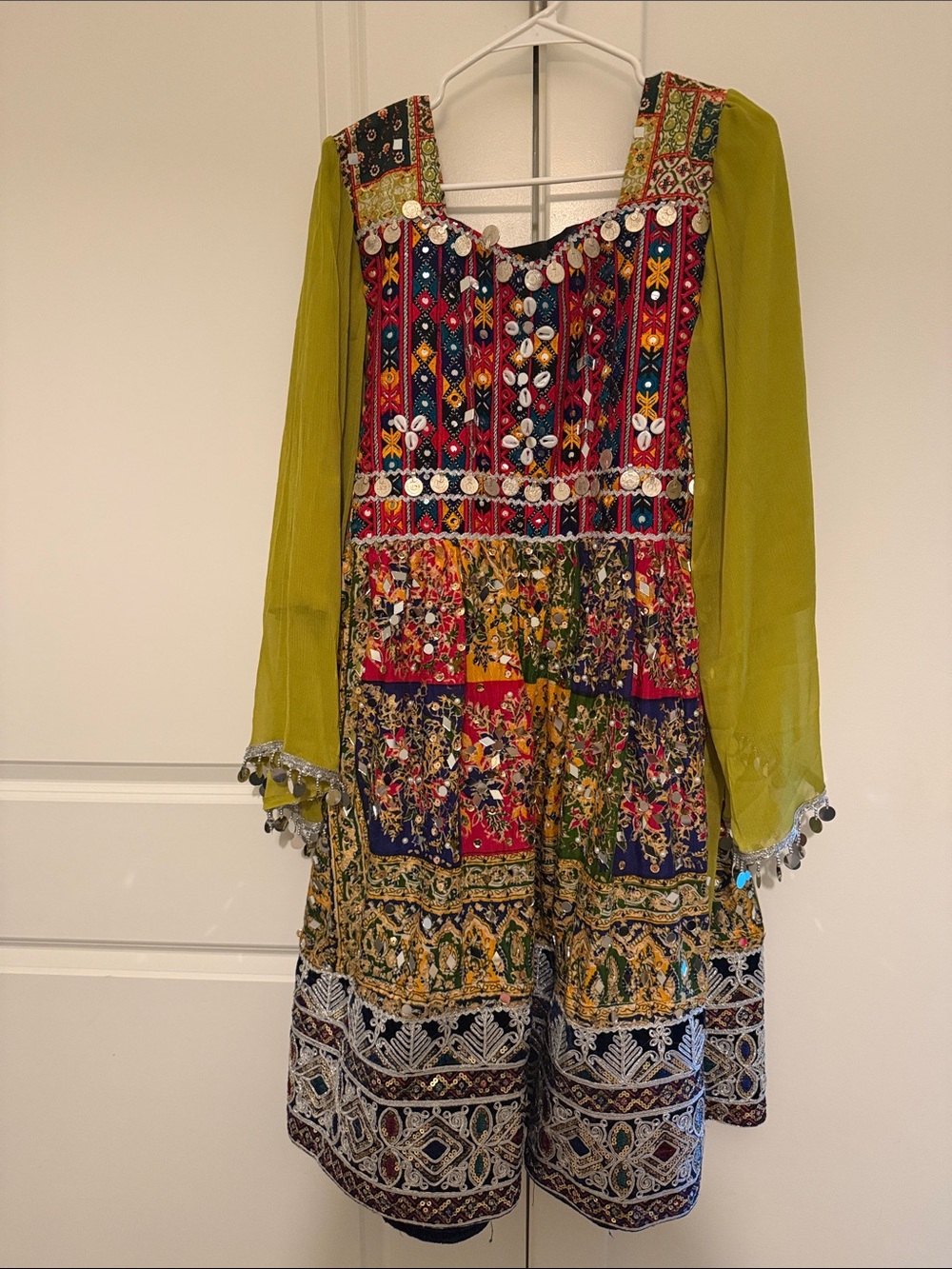 Traditional Afghan Dress with pistachio green sleeves kochi